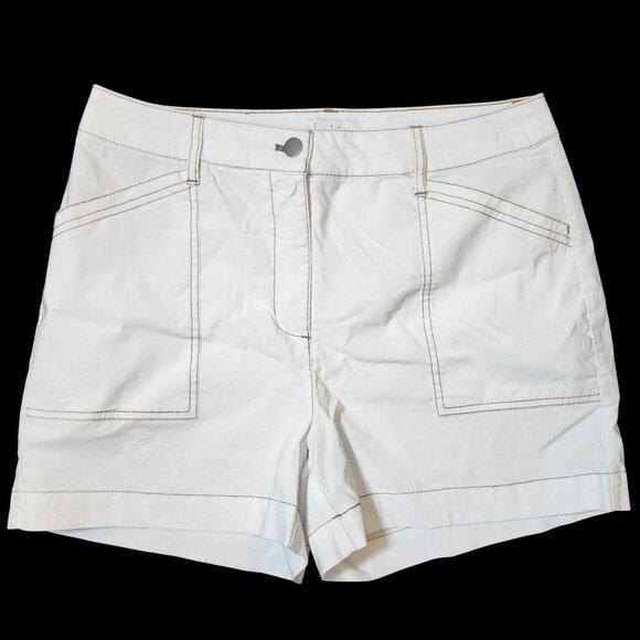 Nicole Miller Women's White Chino Shorts Brown Contrast Stitch Size 8 - Picture 1 of 3